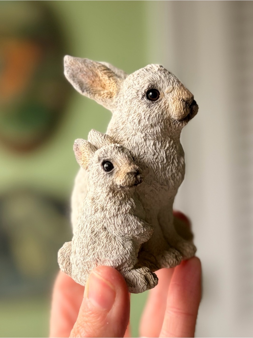 Stone Critters Cottage Ceramic Bunny Figurine - Hare Mom & Baby